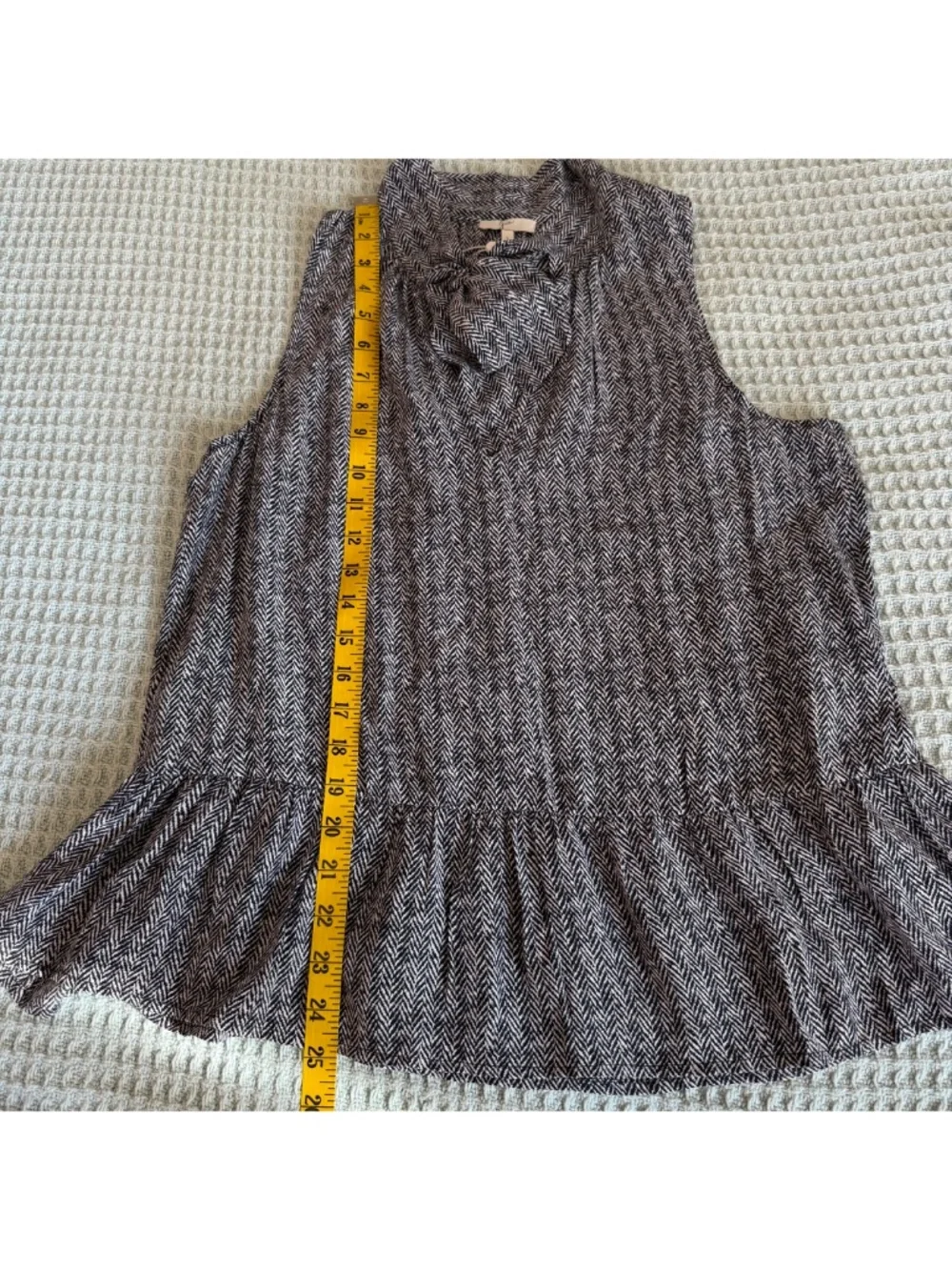 NWT Joie 100% Silk Peplum Tank Top Womens Small Black White Herringbone Shirt